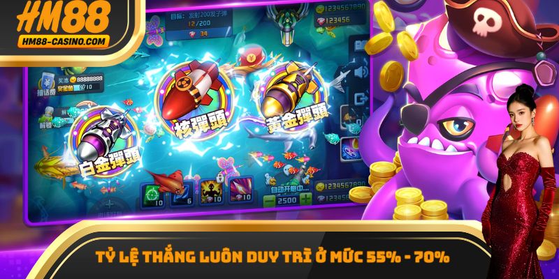 Tỷ lệ thắng bắn cá Jackpot luôn duy trì ở mức 55% - 70%